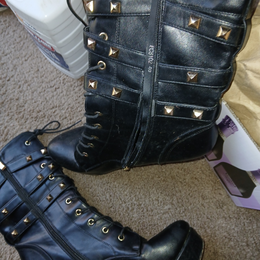 Women’s Black Platform Stiletto Lace-Up Heeled Boots - Picture 2 of 4